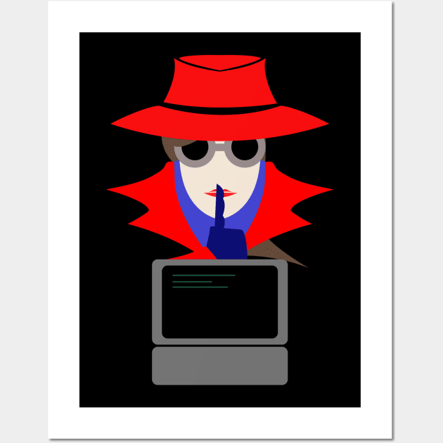 Lady Red Shush (Cauc W/Computer): A Cybersecurity Design Wall Art by McNerdic